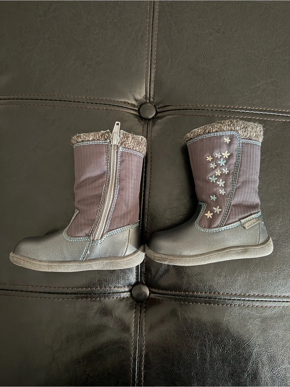 Kids Gray Winter Boots with Floral Embroidery